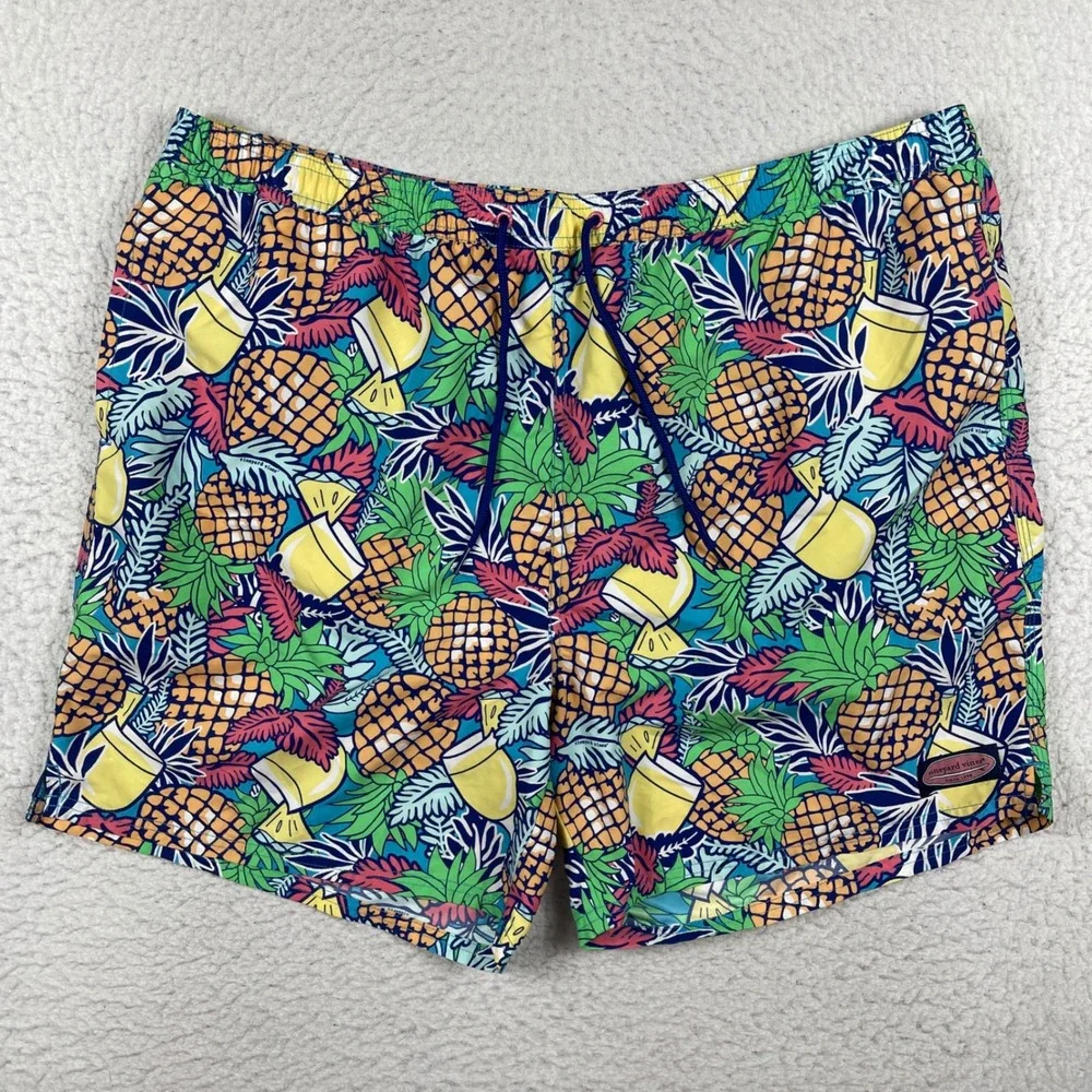 Vineyard Vines Swim Trunks Mens XXL‎ Multicolor Pineapple Tropical Drink Print